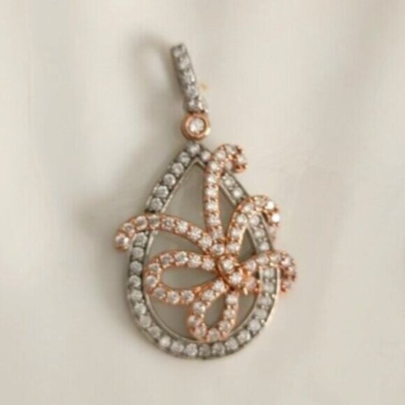 Sterling Silver Rose Gold Tone Crystal Butterfly Leaf Pendant - Picture 11 of 11